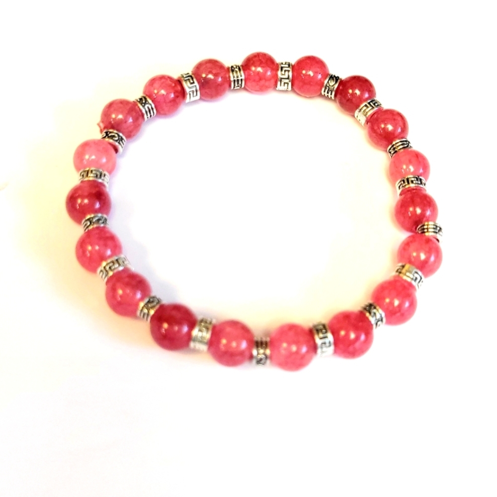 Pink Snowflake Beaded Stretchy Bracelet 7.5"